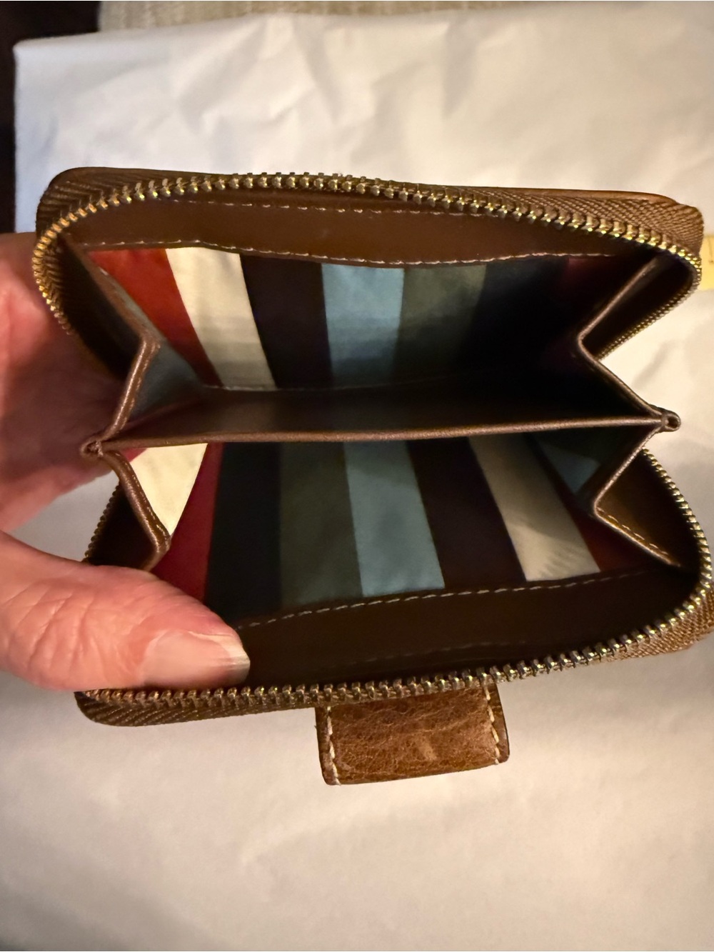 Coach Anniversary Stripe Denim Navy Canvas and Brown Leather Snap Wallet - Picture 7 of 12